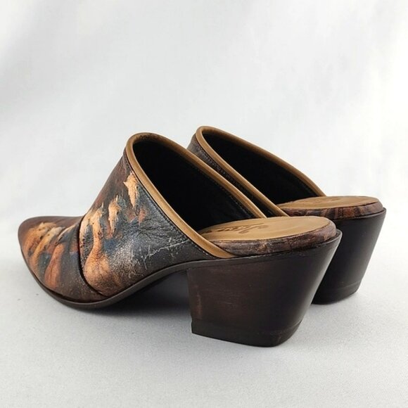 Icon Women's Leather Tan Wearable Art Western Horses Heeled Mules Shoes Size 7 - Picture 5 of 16